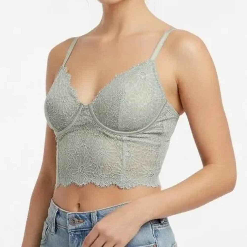 Victoria's Secret Floral Lace Unlined Long Line Demi Bra Corset Top. 34C.